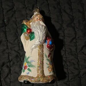 Elegant Santa Claus Ornament with Glitter Details Glass Ornament
